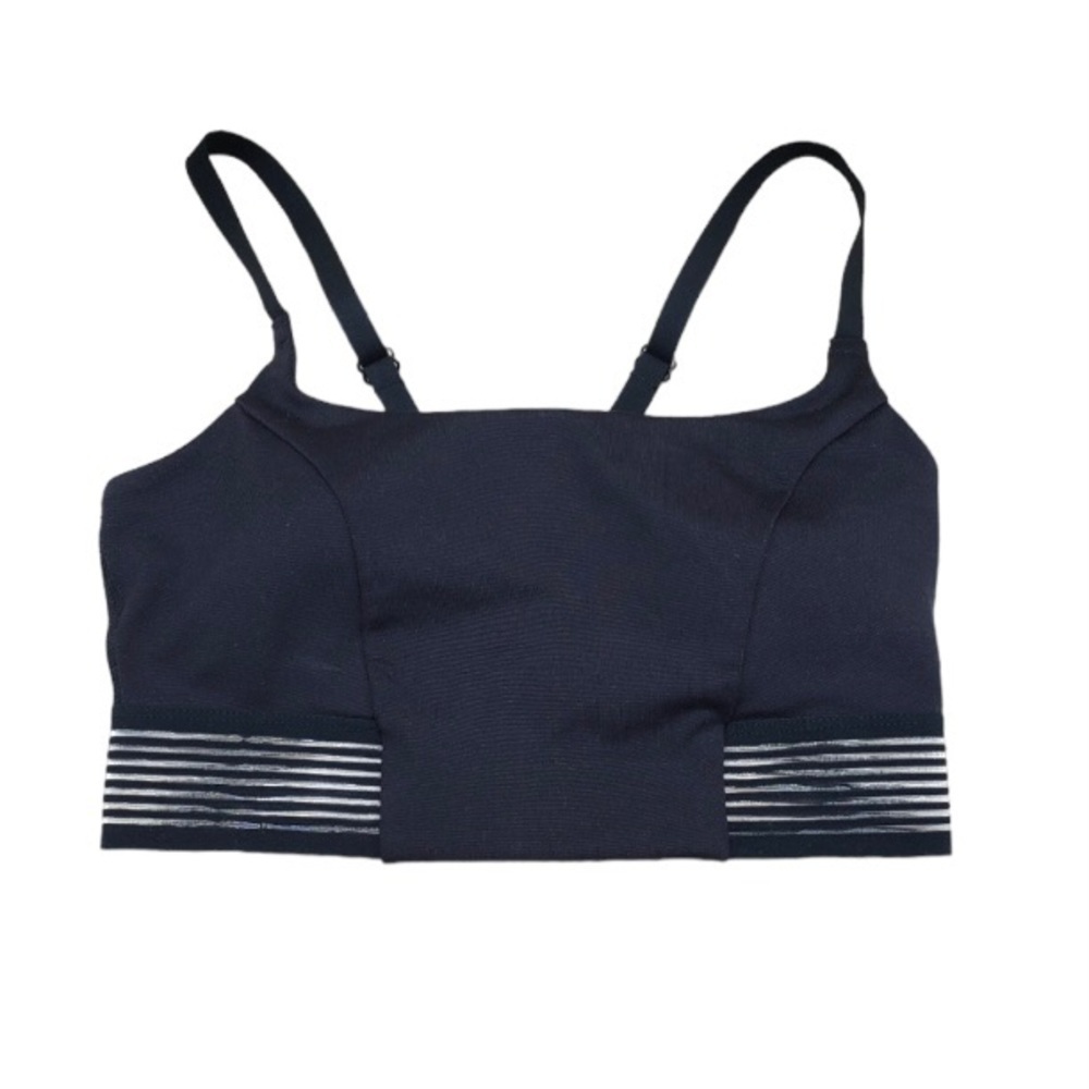 All in Motion Black Racerback Sports Bra Padded Striped Mesh Cutout S